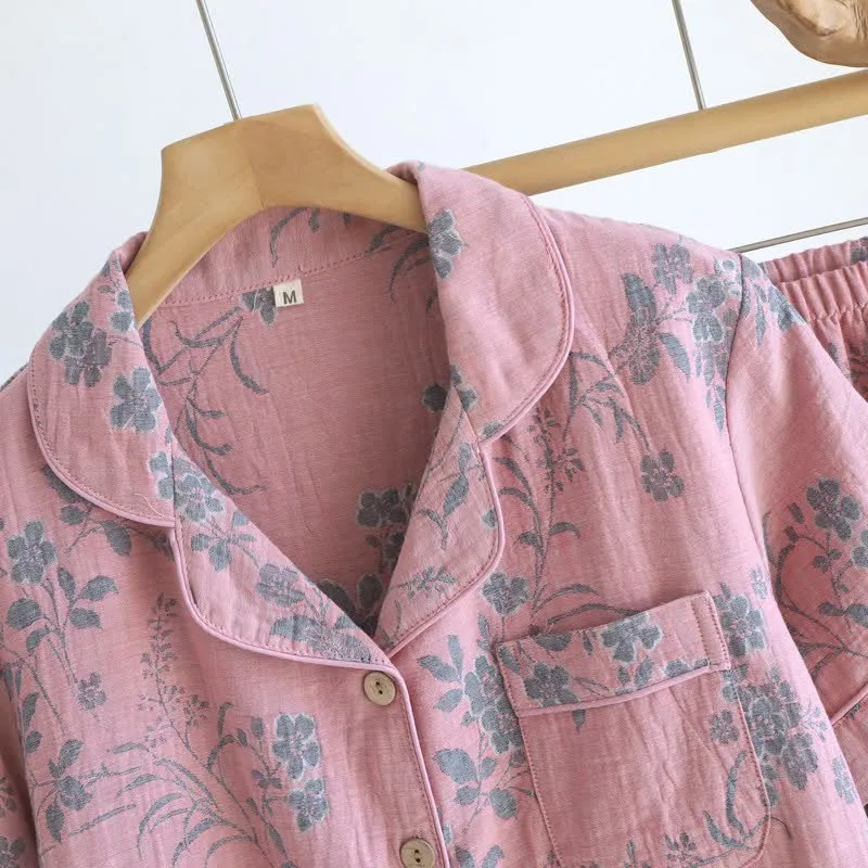 Pyjama-Set aus reiner Baumwolle mit Zweig- und Blumenmuster