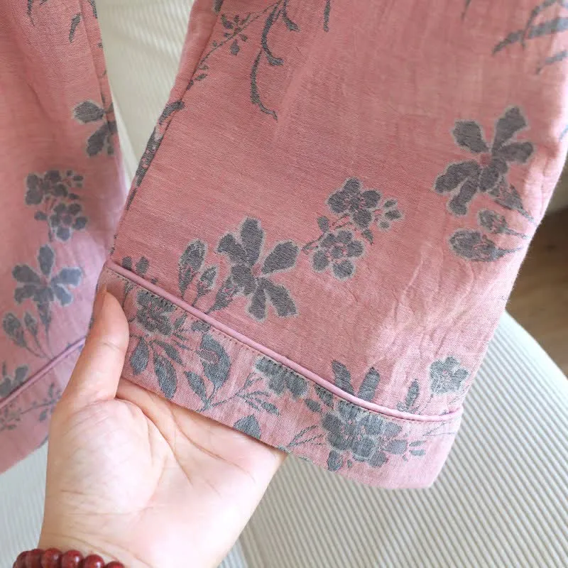 Pyjama-Set aus reiner Baumwolle mit Zweig- und Blumenmuster