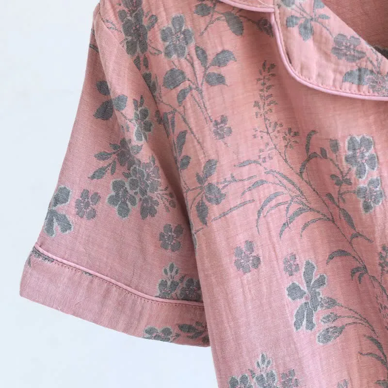 Pyjama-Set aus reiner Baumwolle mit Zweig- und Blumenmuster