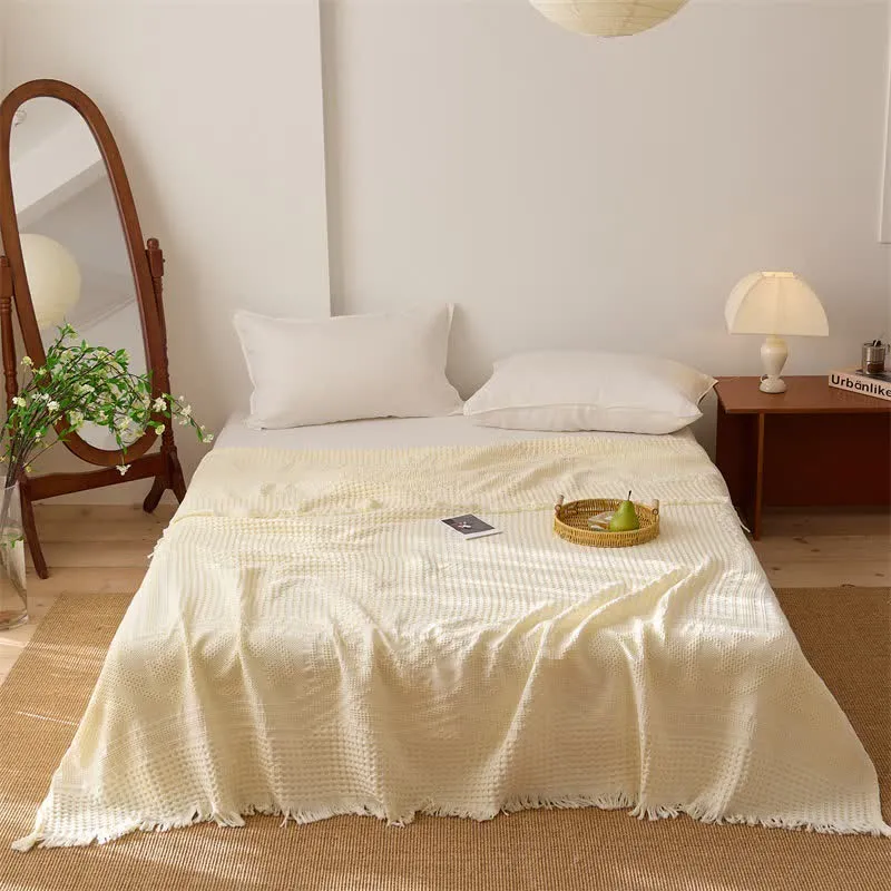 Steppdecke aus Baumwolle mit Waffelpiqué-Muster und Quasten