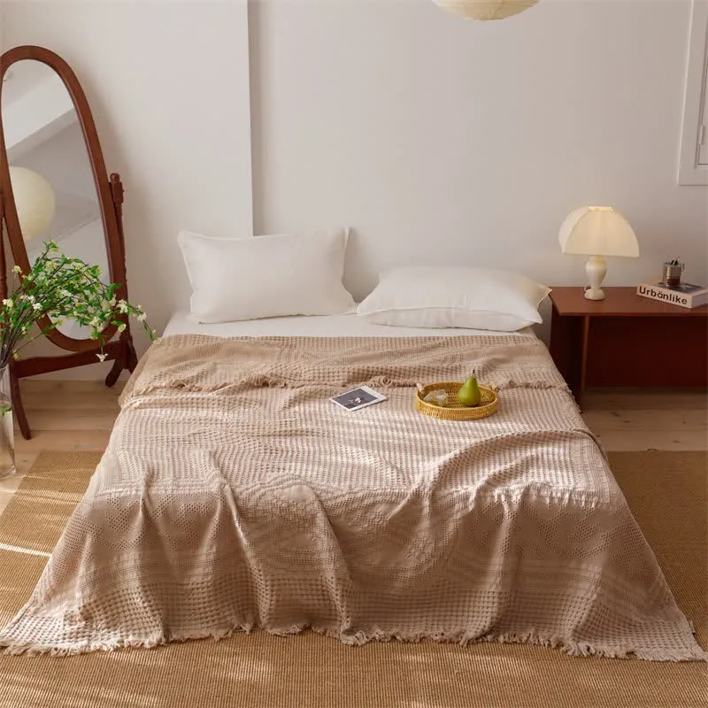 Steppdecke aus Baumwolle mit Waffelpiqué-Muster und Quasten