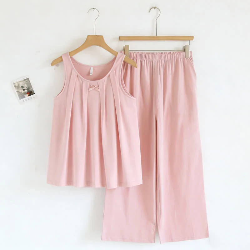 Schlafanzug aus einfarbigem Baumwoll-Tanktop und Hose