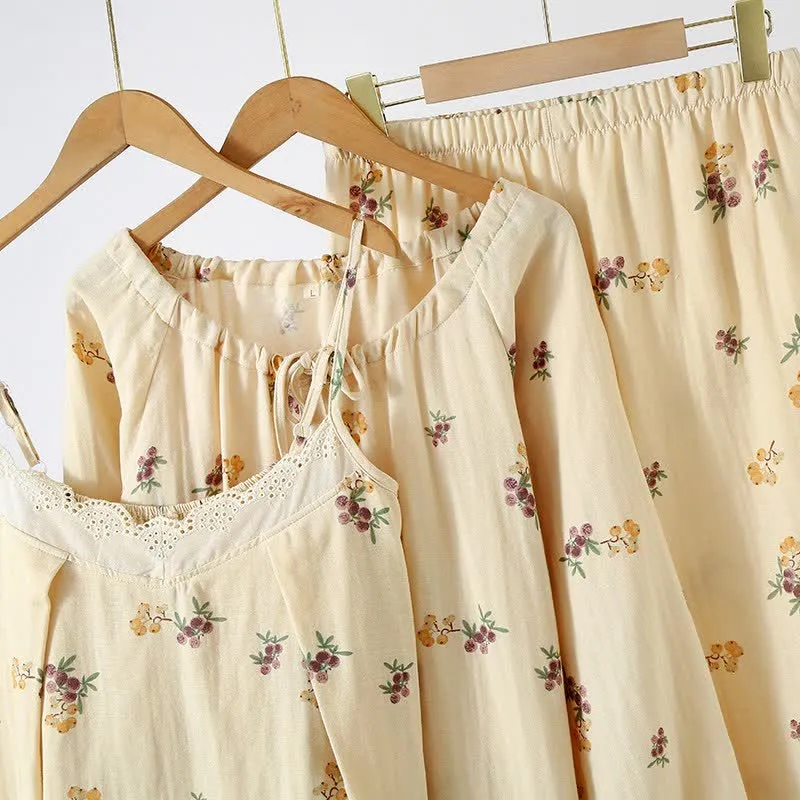 Pyjama-Set aus Baumwolle mit Loquat-Print (3-teilig)