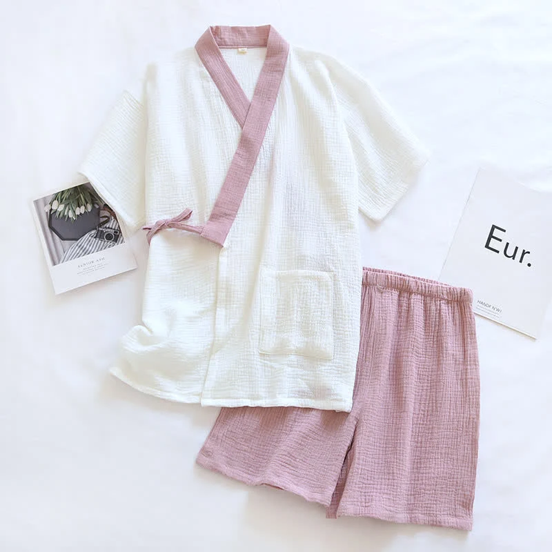Japanischer Baumwollgaze-Pyjama-Set mit kurzen Ärmeln