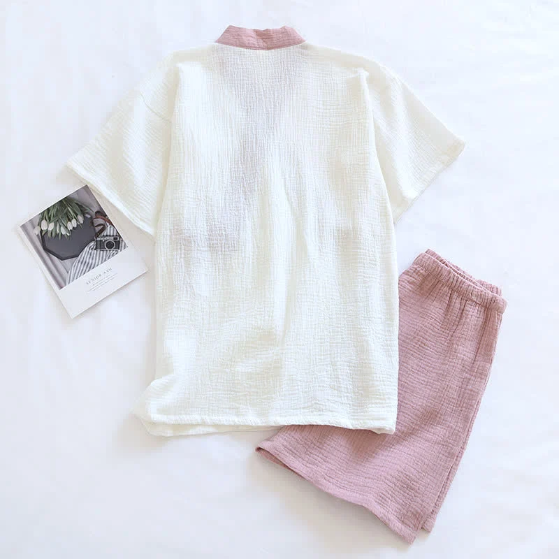 Japanischer Baumwollgaze-Pyjama-Set mit kurzen Ärmeln