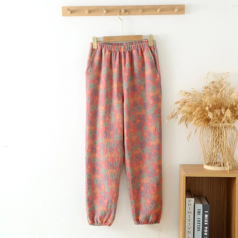 Jogginghose aus Baumwollgaze mit Blumenmuster