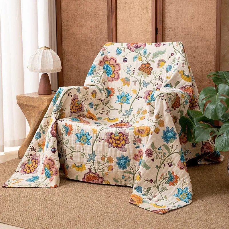 Quiltdecke aus Baumwollgaze mit Blumenmuster