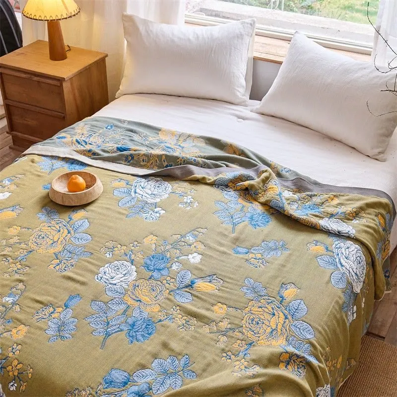 Rosen-Jacquard-Steppdecke aus reiner Baumwolle