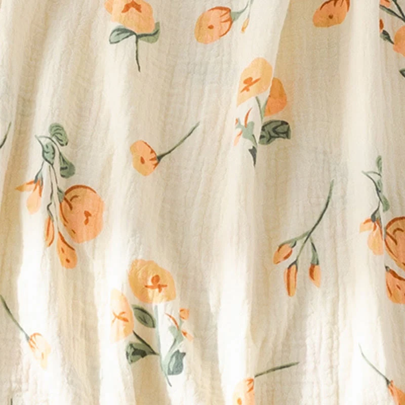 Orangefarbenes Nachthemd aus Baumwollgaze mit Blumenmuster