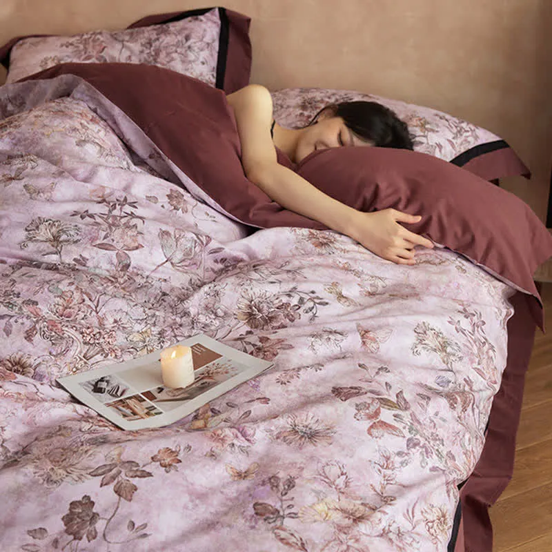 Traumhaftes Baumwoll-Bettwäscheset mit Blumen- und Schmetterlingsmotiven (4-teilig)