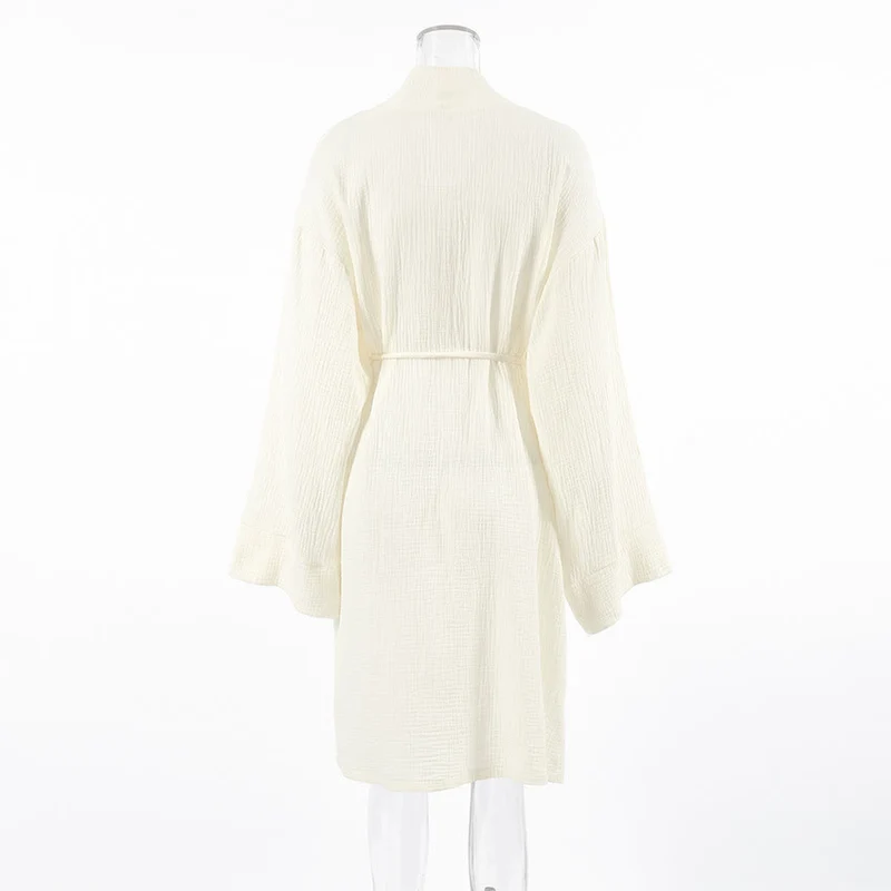 Beige Kimono-Bademantel aus reiner Baumwolle