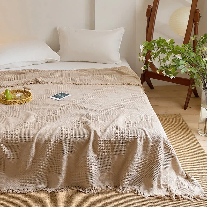 Baumwoll-Steppdecke mit Schachbrettmuster und Waffelmuster