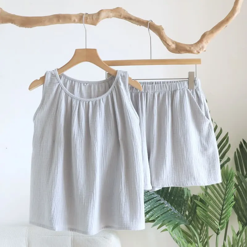 Set aus Tanktop und Shorts aus doppellagigem Baumwollgewebe