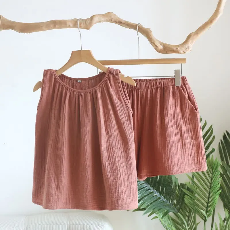 Set aus Tanktop und Shorts aus doppellagigem Baumwollgewebe