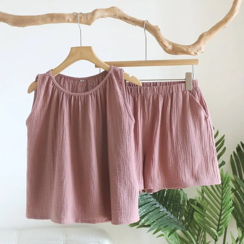 Set aus Tanktop und Shorts aus doppellagigem Baumwollgewebe