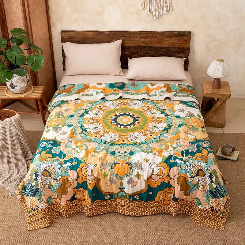 Luxuriöse Retro-Sofadecke aus Baumwollgaze mit Blumenmuster