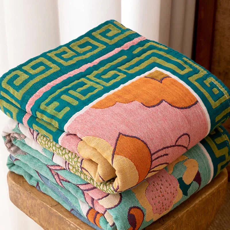Retro-Kunst-Blumenmuster-Sofadecke aus Baumwollgaze