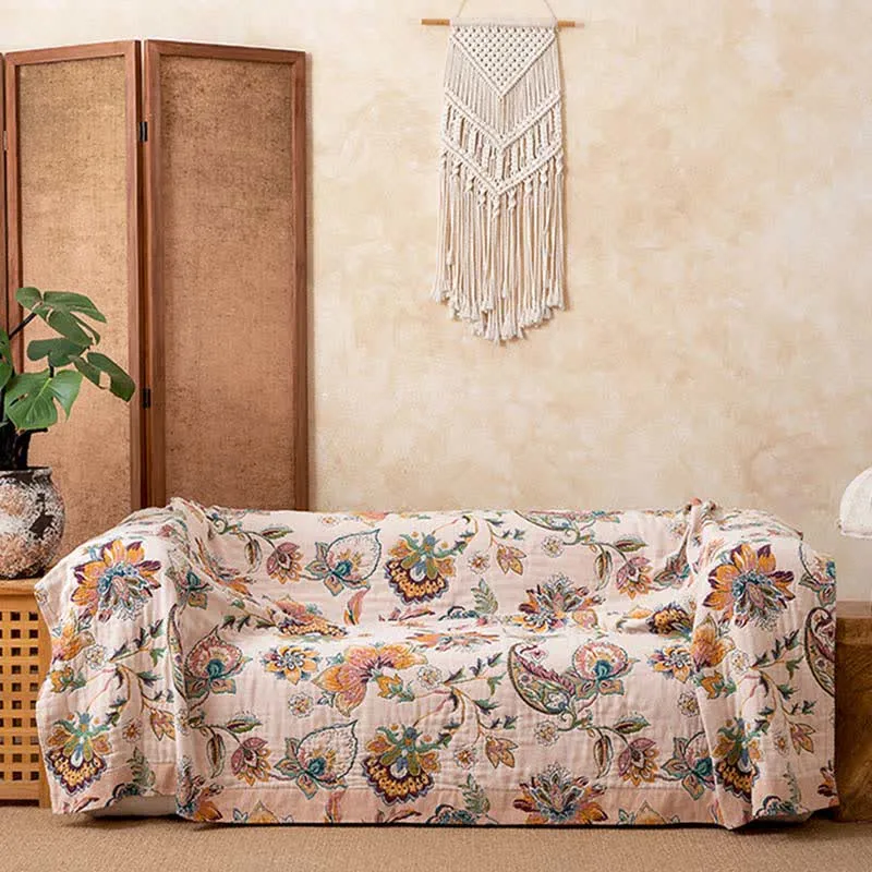 Vintage-Sofadecke aus Baumwollgaze im Ethno-Stil