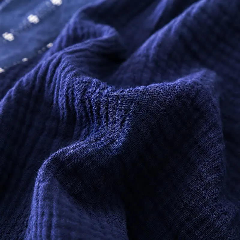 Kimono-Pyjama-Set aus marineblauem Baumwollgaze
