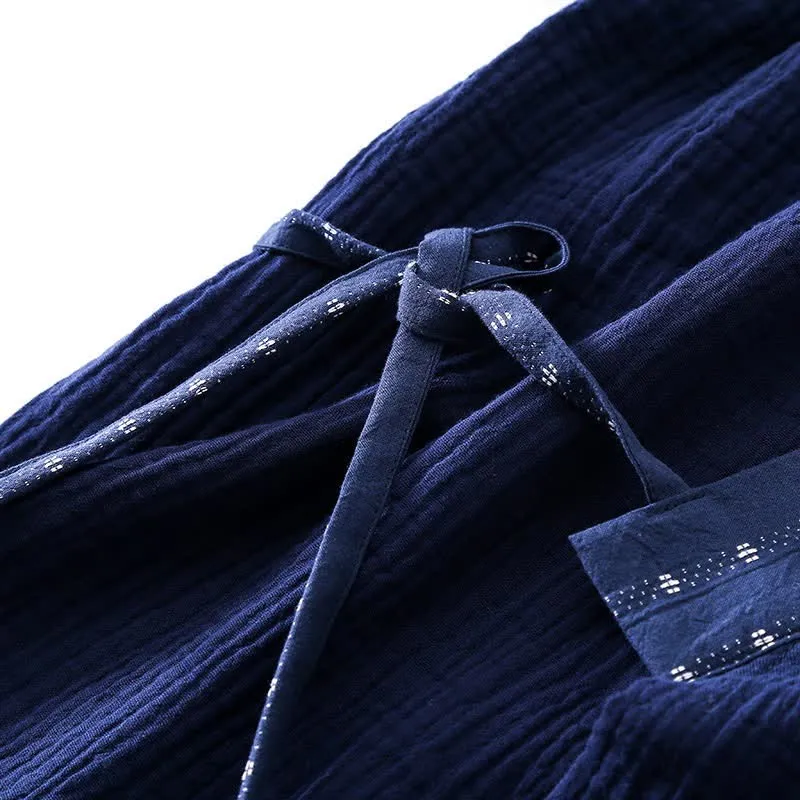 Kimono-Pyjama-Set aus marineblauem Baumwollgaze