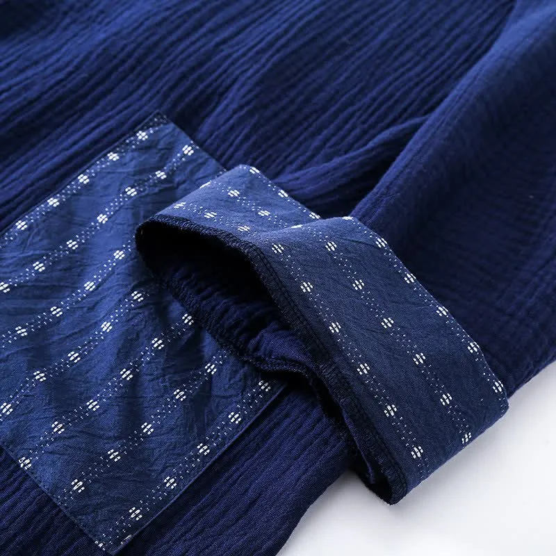 Kimono-Pyjama-Set aus marineblauem Baumwollgaze