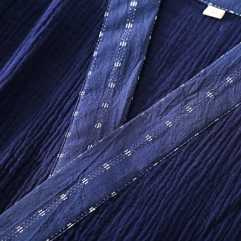 Kimono-Pyjama-Set aus marineblauem Baumwollgaze