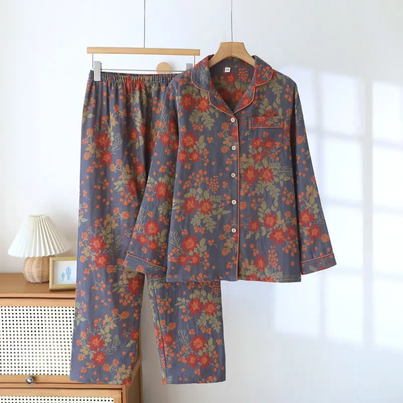 Vintage-inspirierter Pyjama aus Baumwollgaze mit Blumenmuster