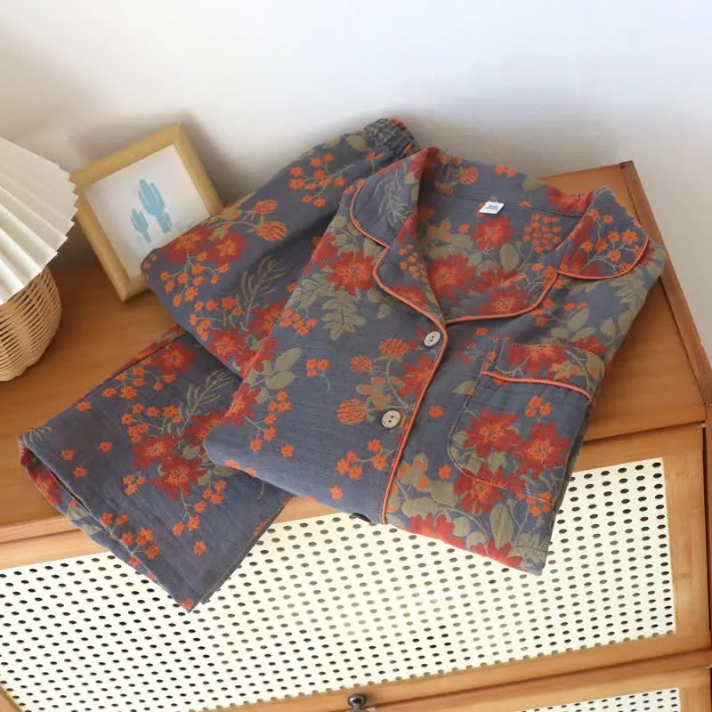 Vintage-inspirierter Pyjama aus Baumwollgaze mit Blumenmuster
