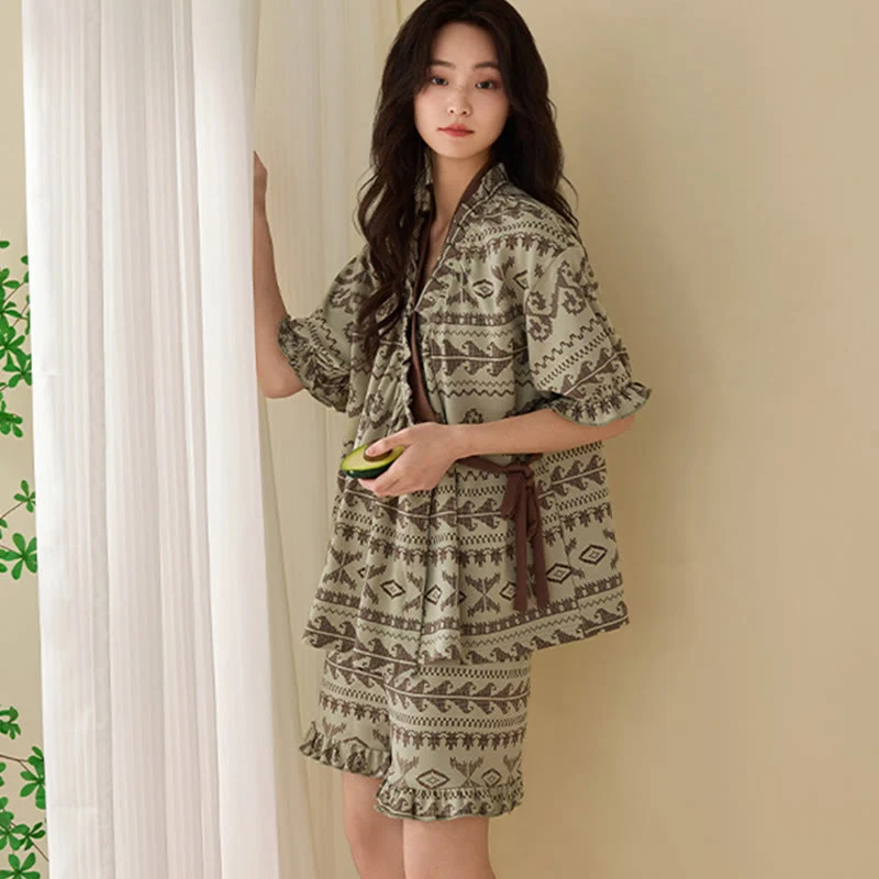 Pyjama-Set im Boho-Stil mit Rüschenärmeln