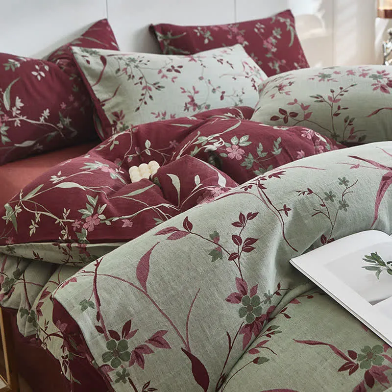 Bettwäsche aus Baumwolldoppelgaze mit Zweig- und Blumenmuster