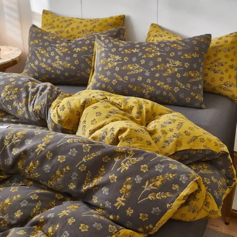 Bettwäsche aus doppellagigem Baumwollgaze mit Lavendel- und Blumenmuster