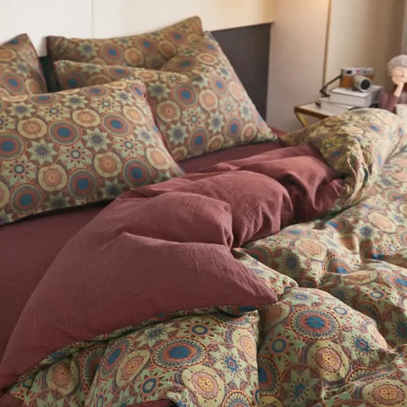 Vintage Medaillon-Jacquard-Baumwoll-Doppelgaze-Bettwäsche