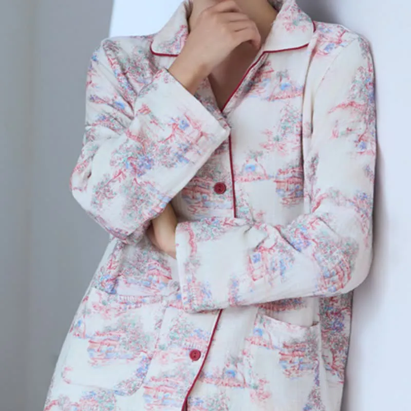Orientalischer Loungewear-Bekleidung aus Baumwollgaze mit künstlerischem Baummotiv