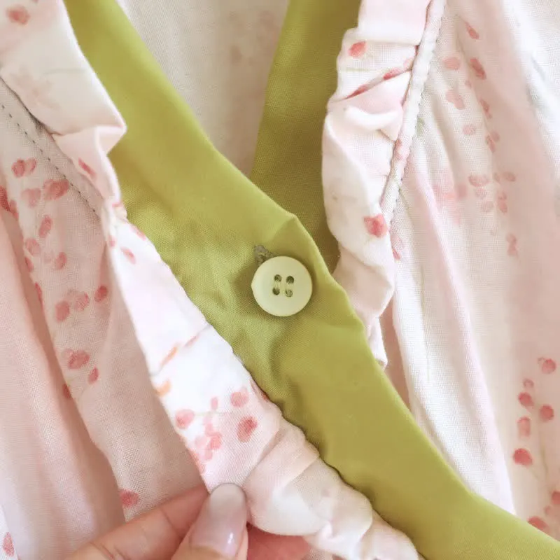 Kimono-Nachthemd aus Baumwollgaze mit kleinem Blumenmuster