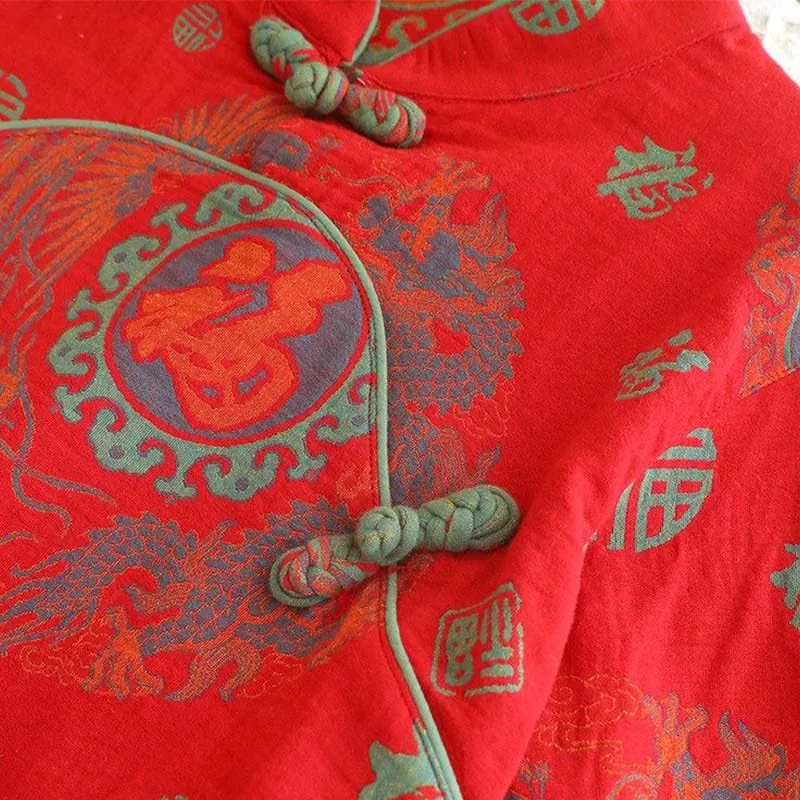 Glückverheißendes Baumwoll-Pyjama-Set mit Stehkragen