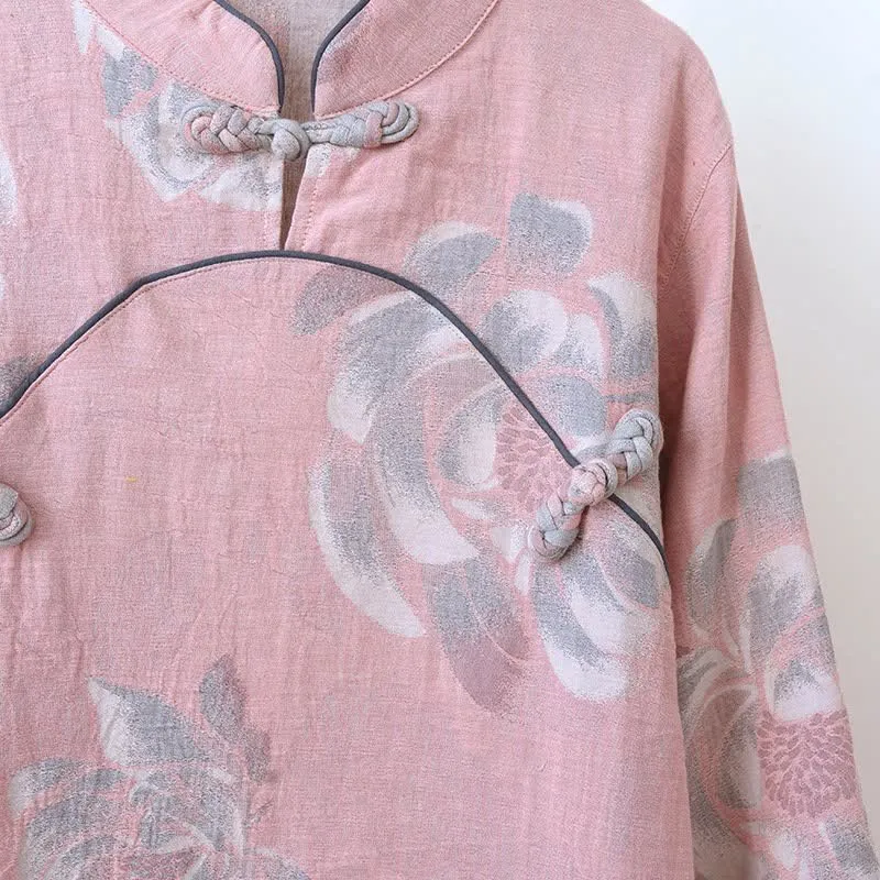 Baumwoll-Pyjama-Set mit Pfingstrosenmuster und Stehkragen
