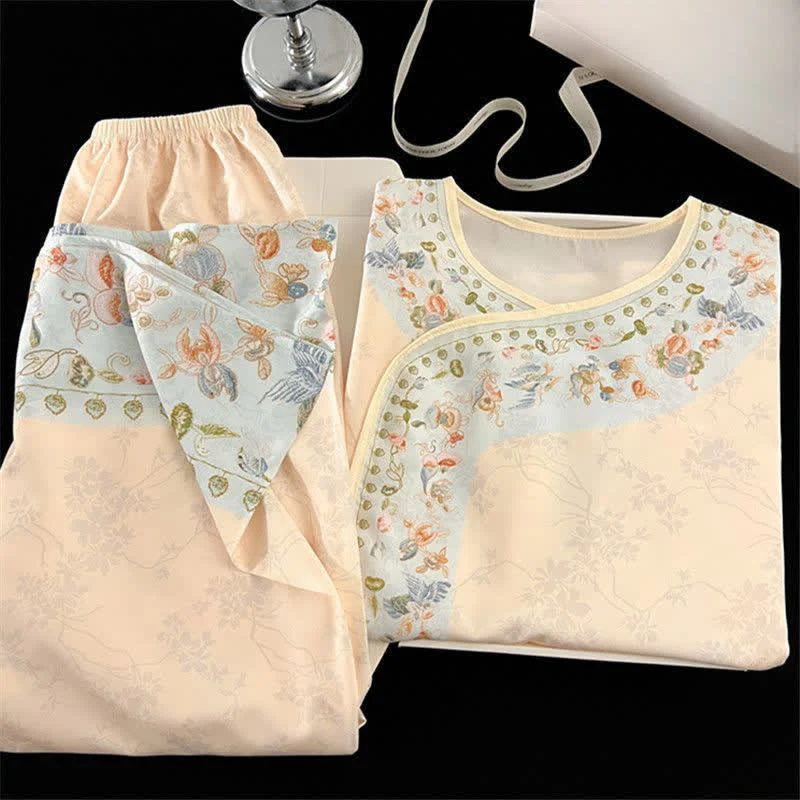 Vintage Hanfu-inspiriertes Blumenpyjama-Set
