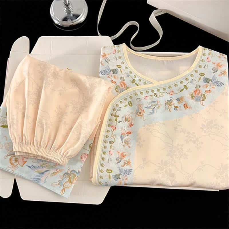 Vintage Hanfu-inspiriertes Blumenpyjama-Set