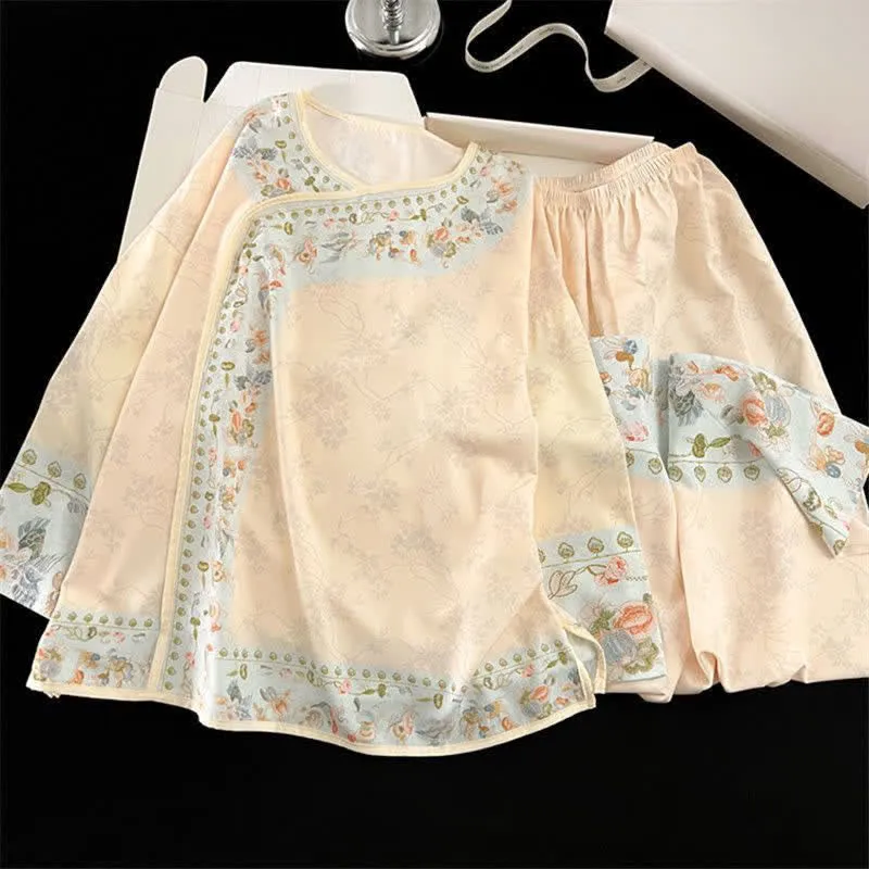 Vintage Hanfu-inspiriertes Blumenpyjama-Set