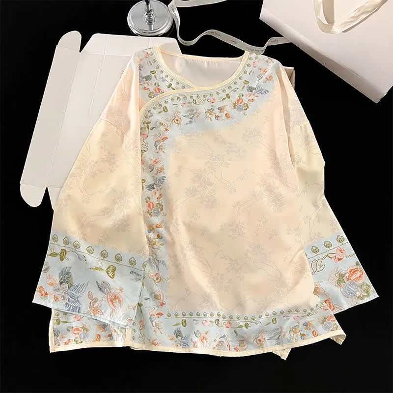 Vintage Hanfu-inspiriertes Blumenpyjama-Set