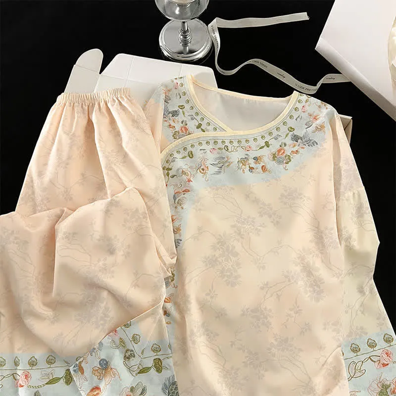Vintage Hanfu-inspiriertes Blumenpyjama-Set