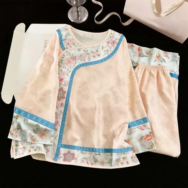 Retro Hanfu-inspiriertes Blumenpyjama-Set