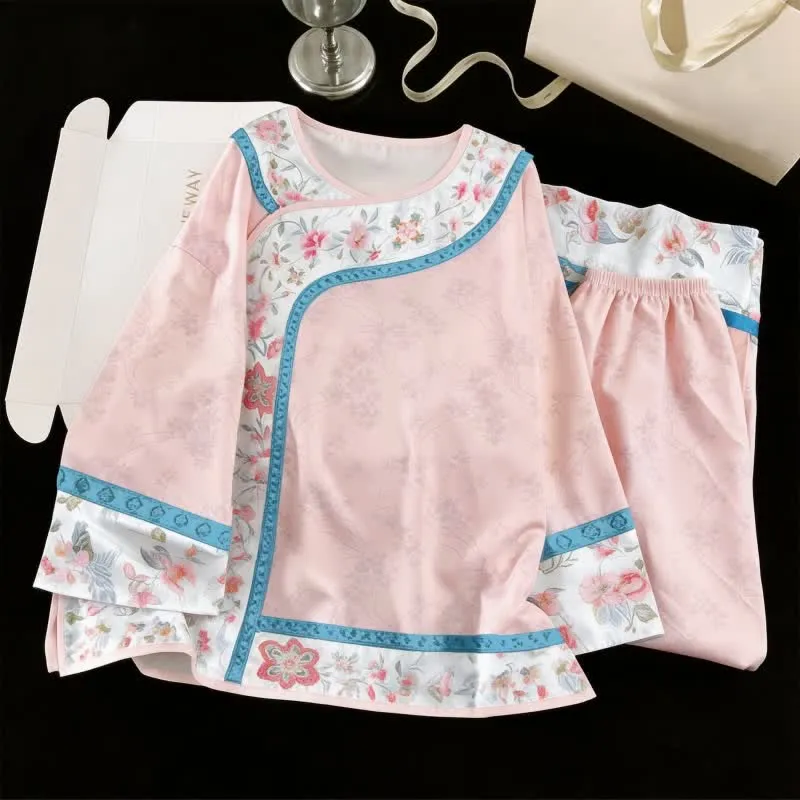 Retro Hanfu-inspiriertes Blumenpyjama-Set