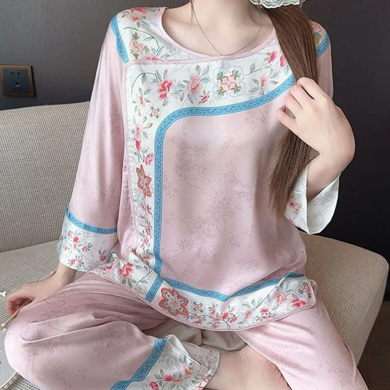 Retro Hanfu-inspiriertes Blumenpyjama-Set