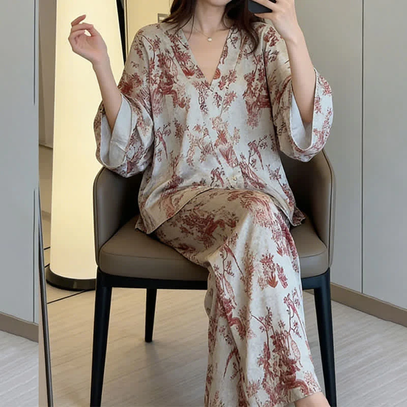 Pyjama-Set mit botanischem Vintage-Print