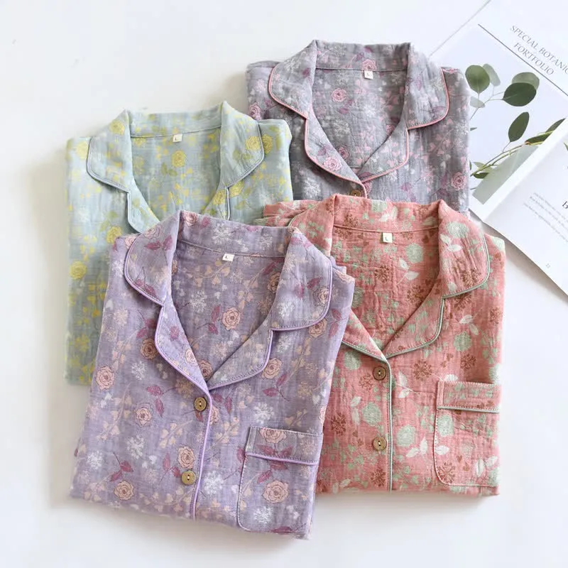 Pyjama-Set aus Baumwolle im Vintage-Stil mit Rosenjacquardmuster