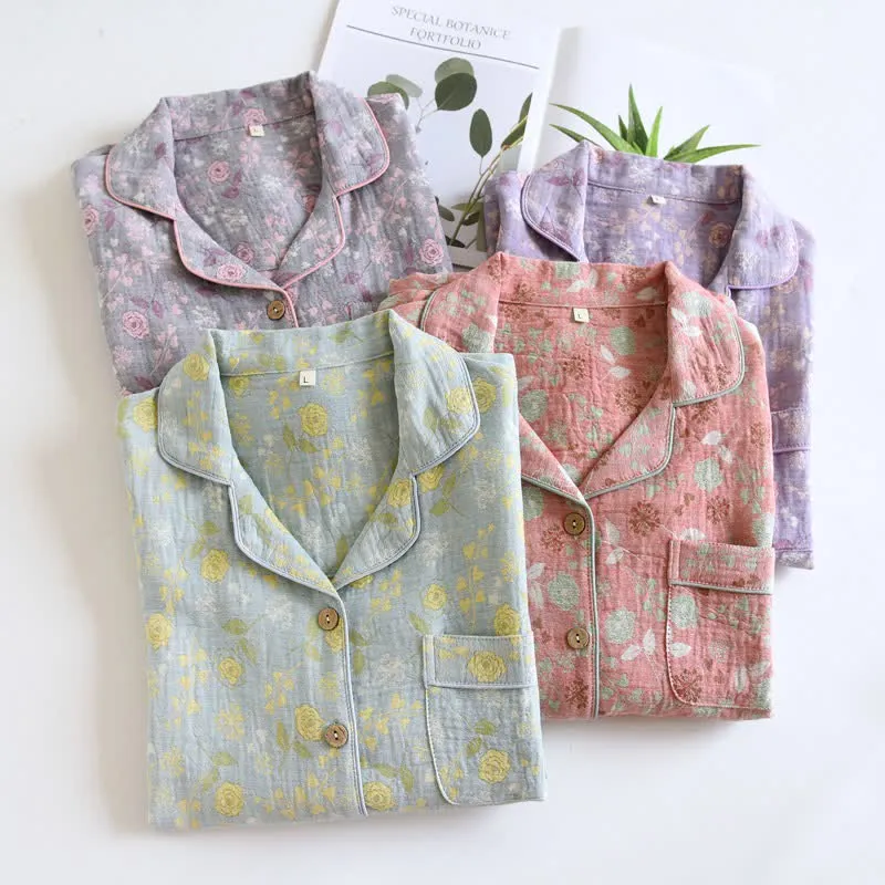 Pyjama-Set aus Baumwolle im Vintage-Stil mit Rosenjacquardmuster