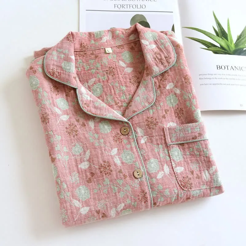 Pyjama-Set aus Baumwolle im Vintage-Stil mit Rosenjacquardmuster