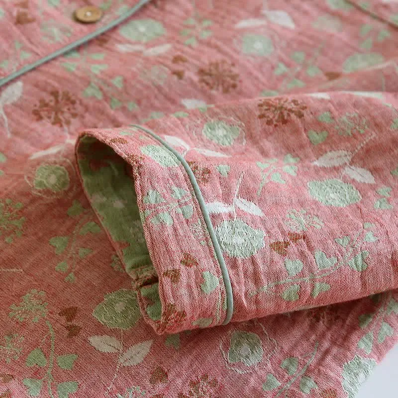 Pyjama-Set aus Baumwolle im Vintage-Stil mit Rosenjacquardmuster