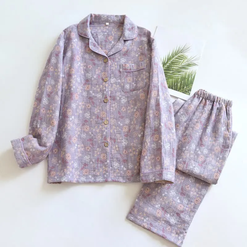 Pyjama-Set aus Baumwolle im Vintage-Stil mit Rosenjacquardmuster